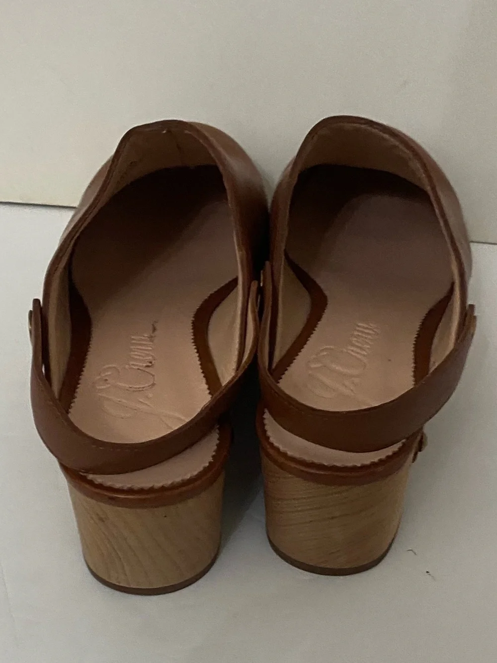 Women's Brown Leather Clog Mules with Studded Wood-Look Sole